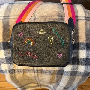 Coach Black Crossbody Bag with Multicolor Strap